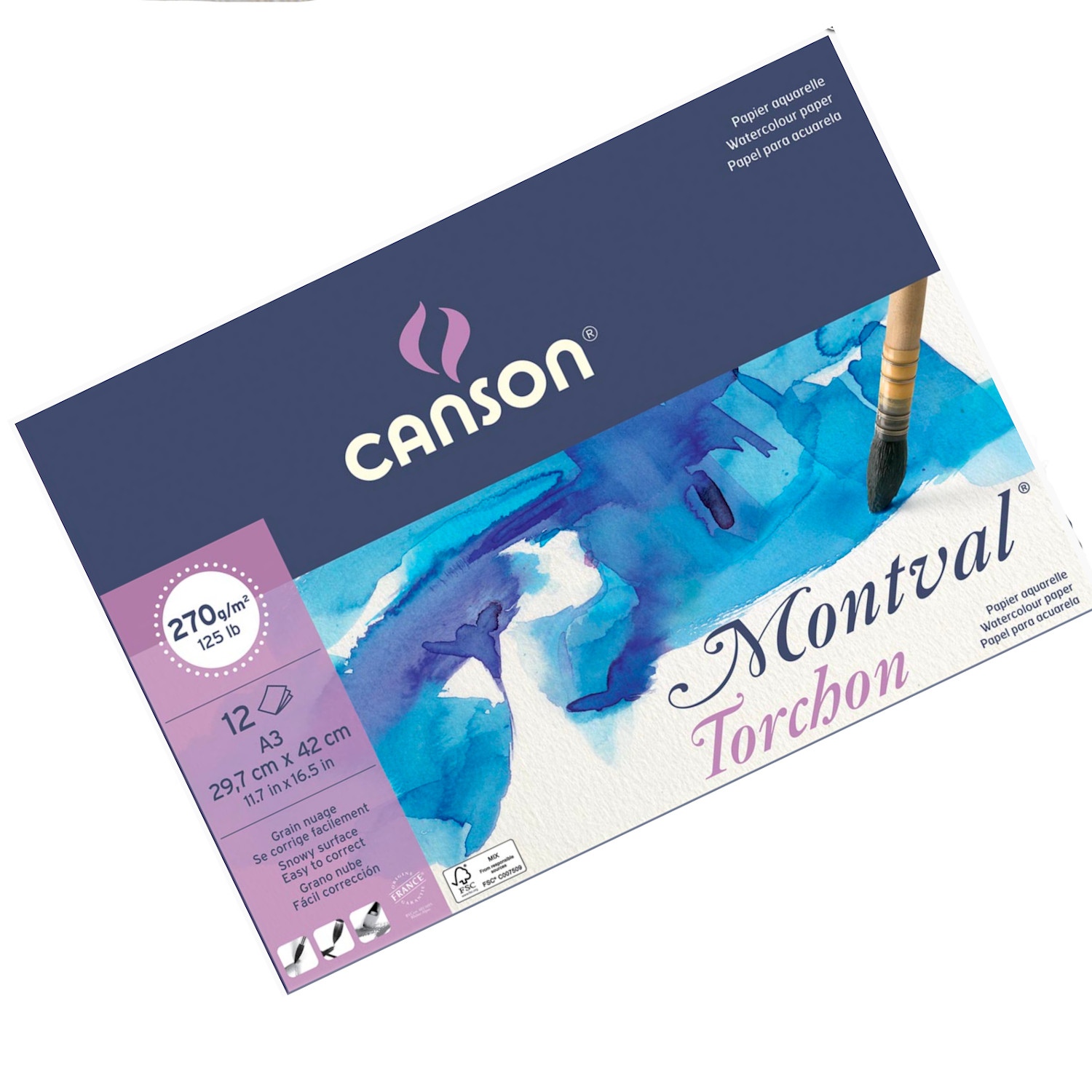Bloc papier Canson Montval - 12 feuilles 24x32 cm 300g/m²