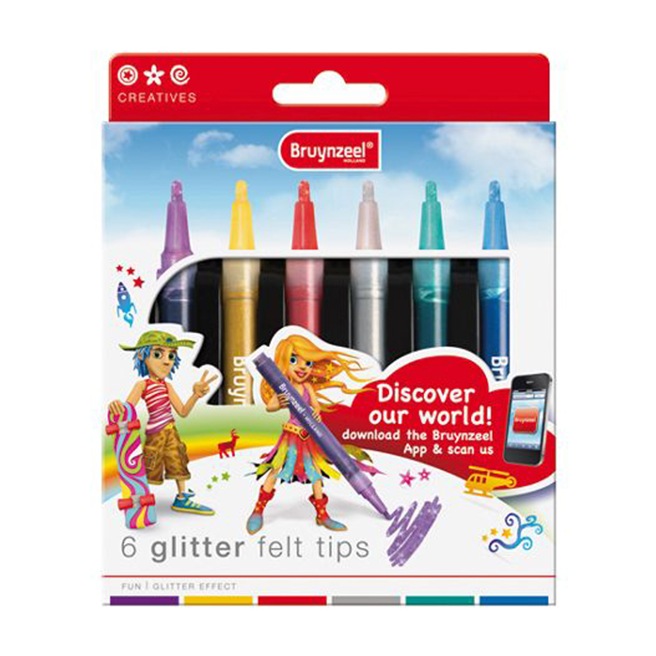 Bruynzeel Crayon feutre Paillettes pour enfants, 6 pièces